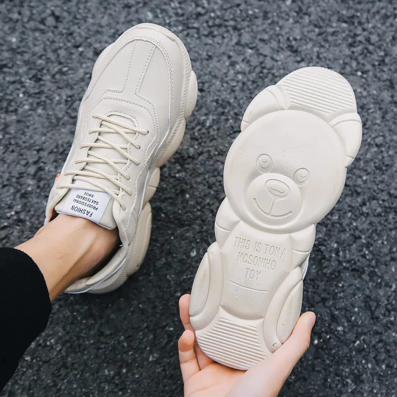 Мужские кроссовки с медведем модные из искусственной кожи в Корейском стиле