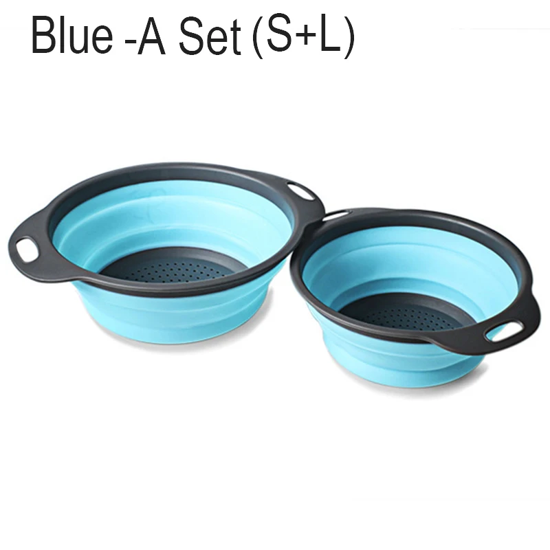 Blue S L Многофункциональный кухонный складной силиконовый дуршлаг для фруктов и овощей Экономия пространства DAG - Цвет: Blue S L