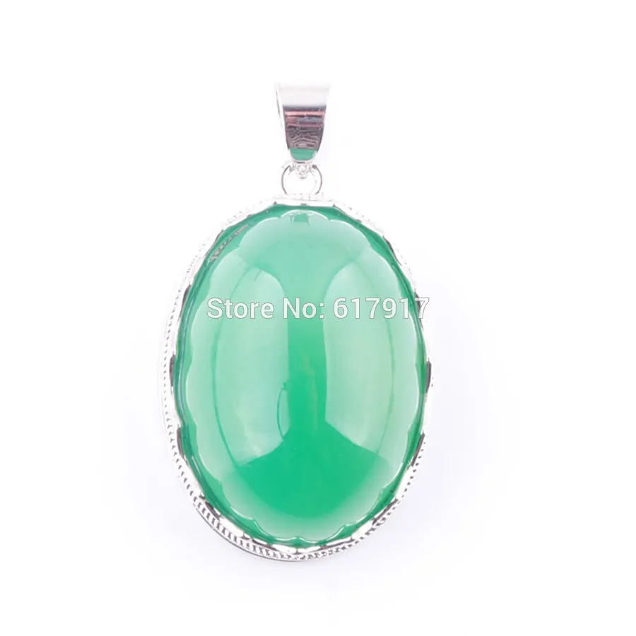 Green Agate Pendant RONGZUAN прекрасный натуральный розовый Quartzs бирюза Агаты Jaspers камень яйцо форма бисера кулон цепочки и ожерелья цепи для женщин ювелирные изделия TBN376 - Окраска металла: Green Agate Pendant