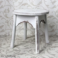 four round legs round top shabby chic old solid wood stool