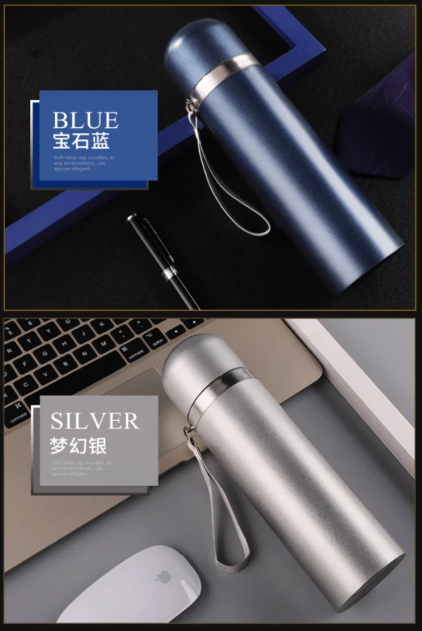 Thermos Cup Customized Logo with Free Stainless Steel Vacuum Flasks 500ml Gifts Lettering Advertising Cup Printing