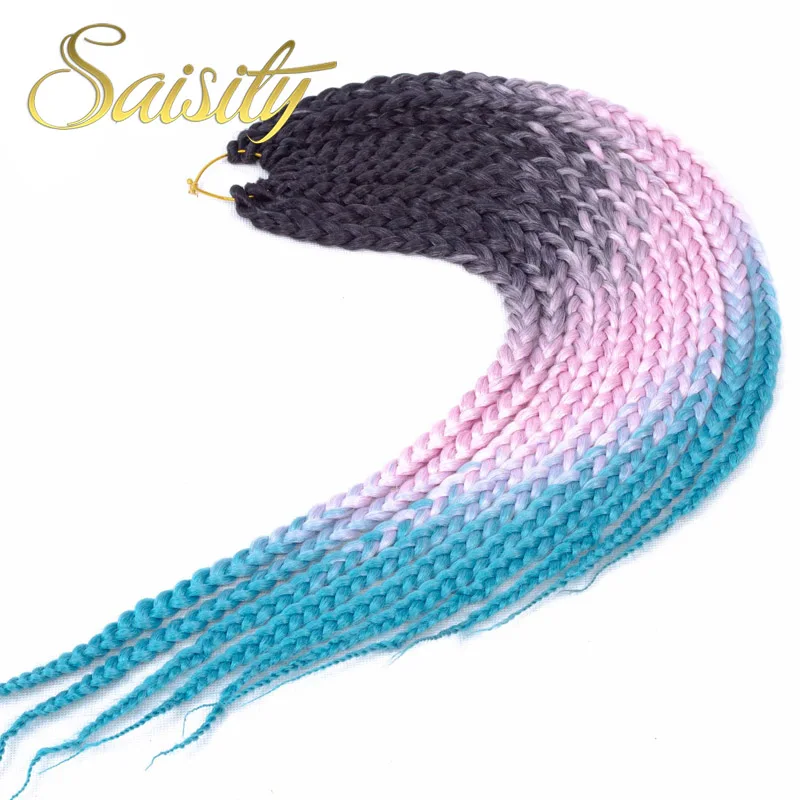# Синий Saisity, высокотемпературное волокно, синтетическая богиня, 3 s, коробка, косички, волосы, вязанные крючком, косички, 22 дюйма, 100 г, 10 прядей, волосы, Омбре, плетение - Цвет: # Синий
