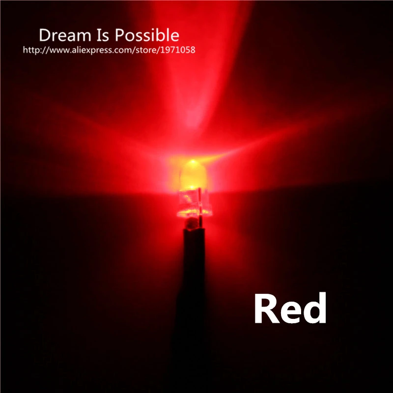 3 мм из светодиодов предварительно оптово-проводной 12 В 5 X каждый красный