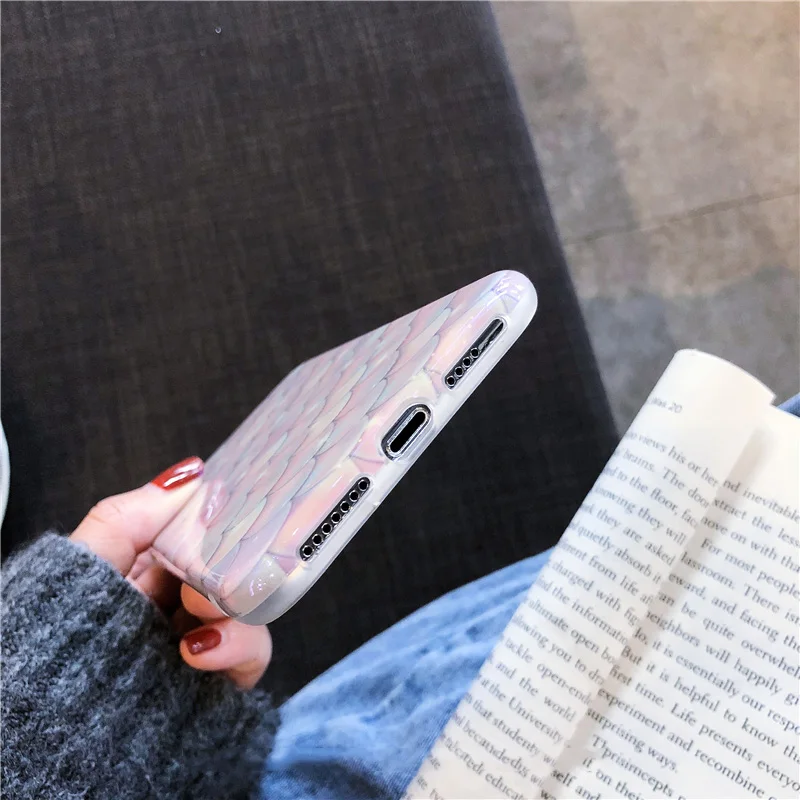 Pink mermaid scales phone case For iphone XS Max XR for 6 6s 7 8 plus shiny soft silicon back cover |