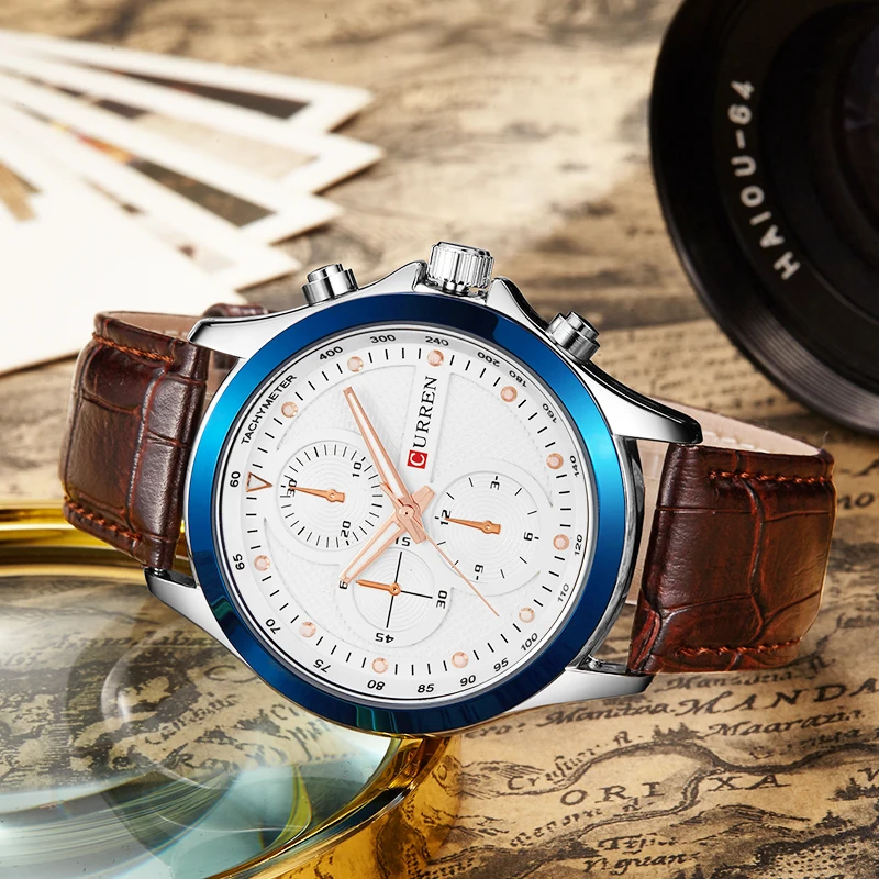 Мужские наручные часы Curren брендовые дизайнерские деловые для отдыха Роскошные в