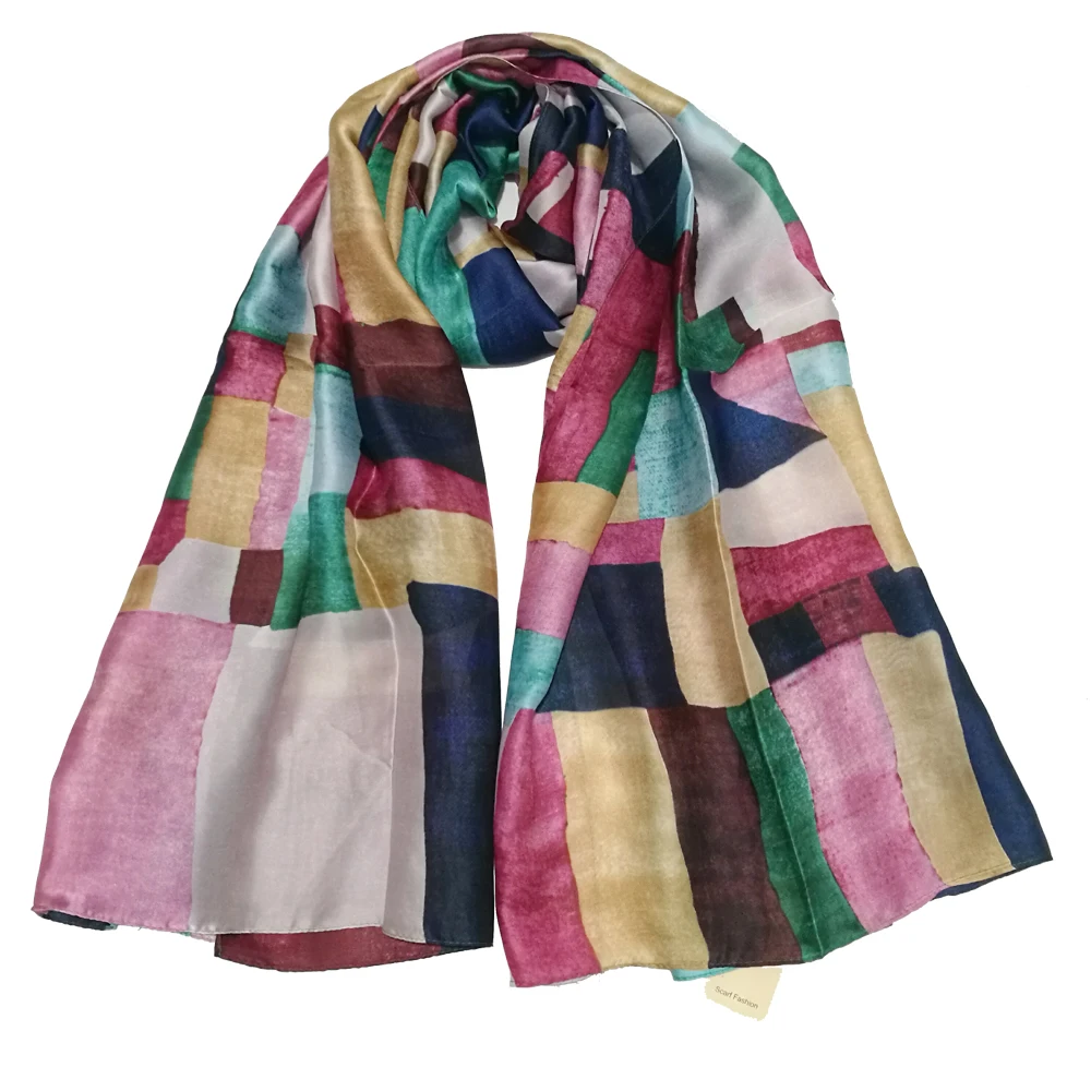 Шелковый шарф с Омбре одноцветные шарфы мультяшным логотипом роскошный