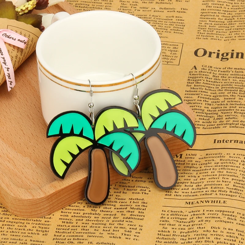 Летние пляжные ювелирные изделия женские акриловые кокосовые пальмы висячие