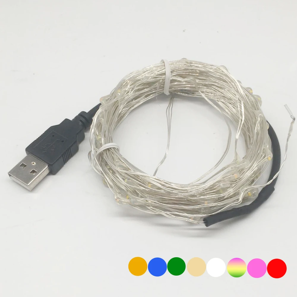 5 м 50 светодиодов серебристая проводная USB светодиодная гирлянда праздничное