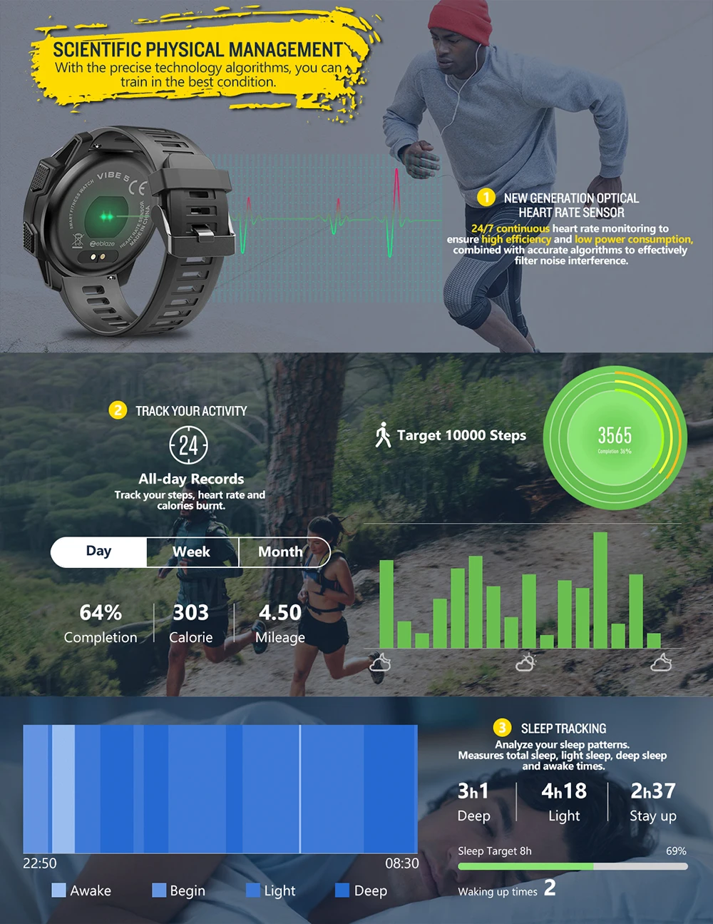 Смарт часы Zeblaze VIBE 5 мужские с цветным экраном 1 3 дюйма и шагомером фитнес браслет