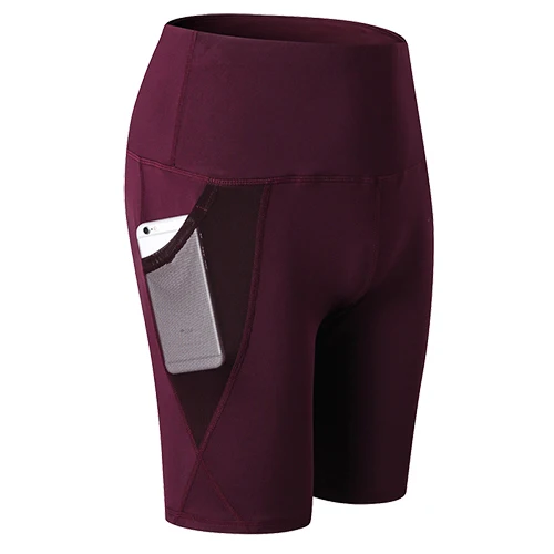 wine red Женские спортивные шорты Компрессионные быстросохнущие спортивные шорты для йоги шорты для занятий спортом с карманами эластичные шорты для йоги - Цвет: wine red