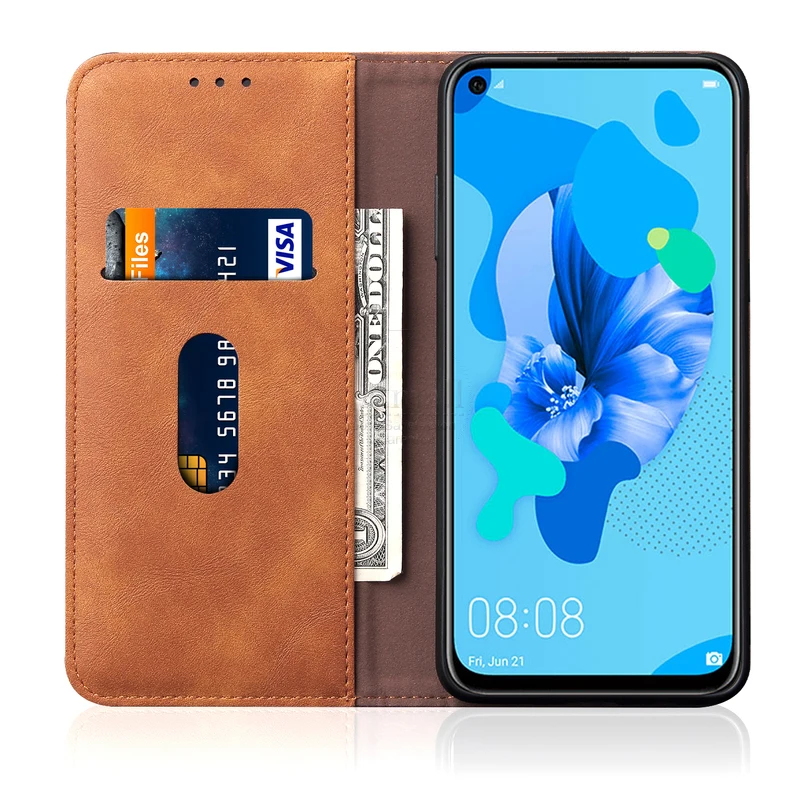 Роскошный тонкий кожаный флип чехол в стиле ретро для Huawei Nova 5i кошелек с