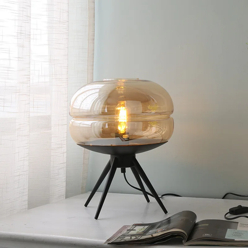 Cognac glass Дизайнерские стеклянные настольные лампы для гостиной, спальни, прикроватной тумбочке, ресторана, гостиничного номера, декоративный круглый стол, лампы 110 В 220 В - Цвет абажура: Cognac glass