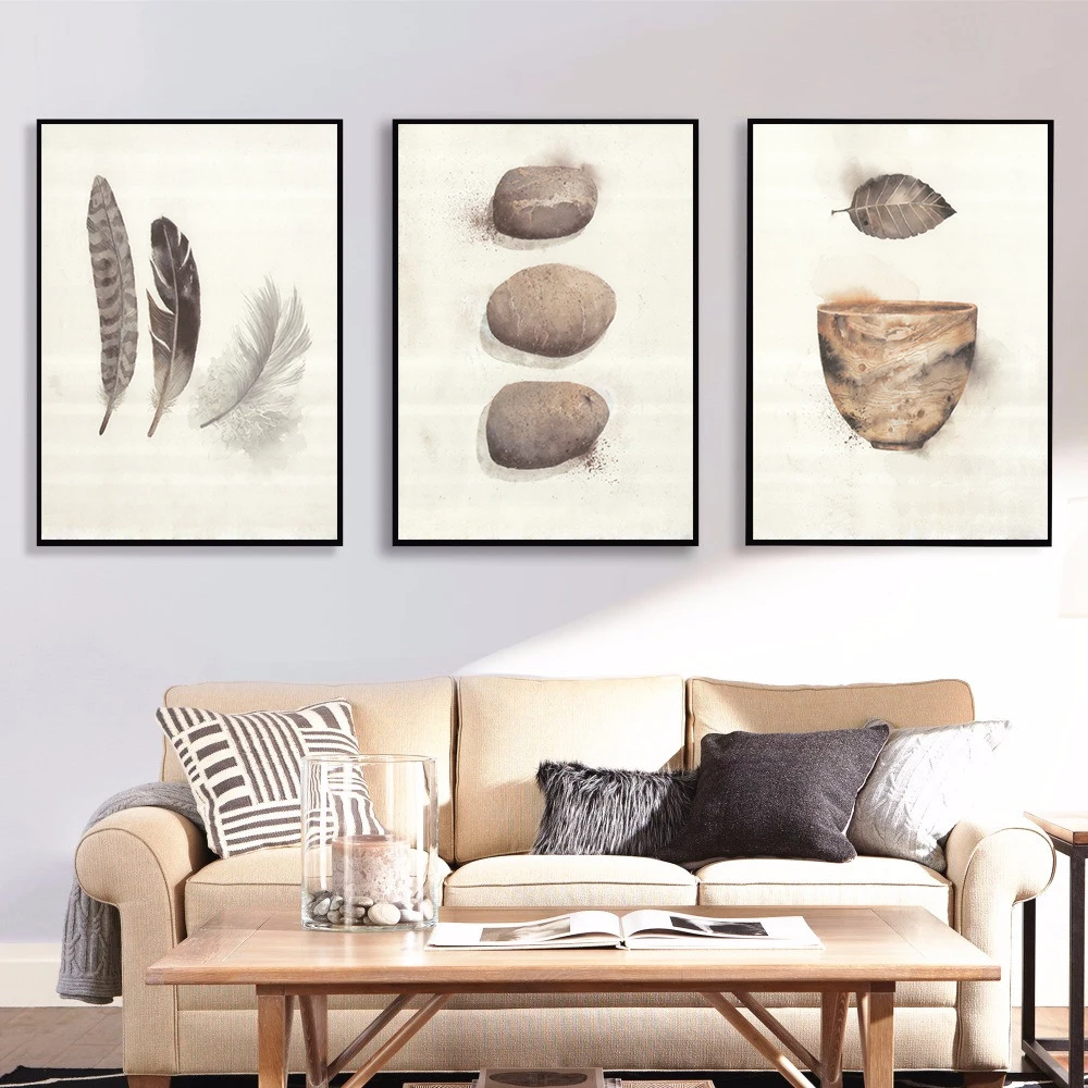 Nordic Minimalist Stone Feather Canvas Painting Prints Wall Art Modern Pictures Poster Living Room Home Decor картины на стену | Дом