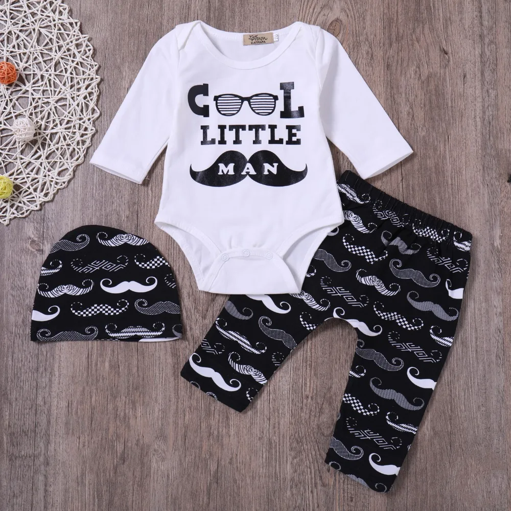 Cool litttle Man Baby boy clothes set 2PCS Suits Romper+Moustache Pants +Hat Newborn boys Outfits |