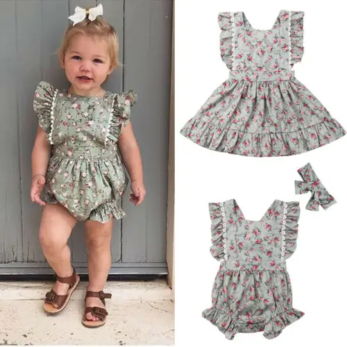 2019 Newborn Sister Girl Dresss Baby Matching Floral Clothes Jumpsuit Romper Dress Summer Children Outfit | Детская одежда и обувь