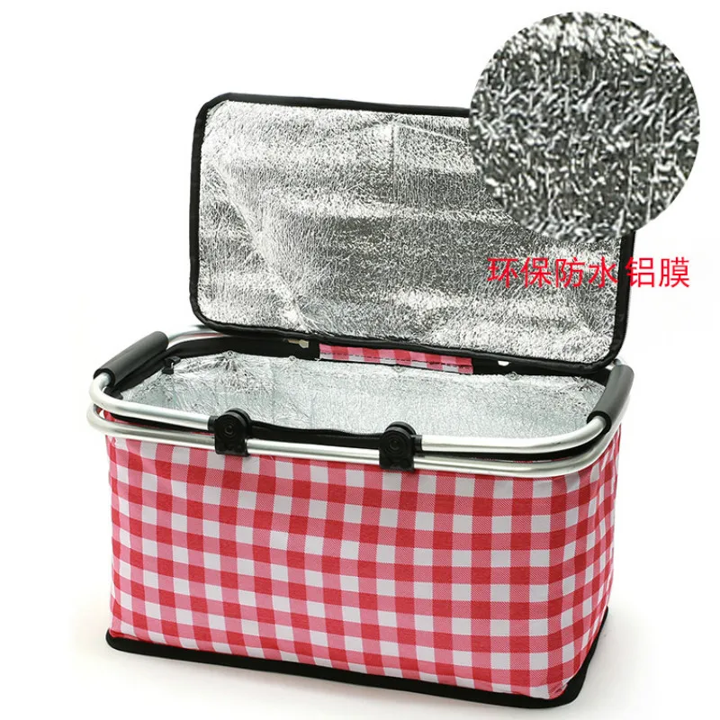 

Oxford cloth Waterproof Insulation basket New Outdoor picnic bag Portable Aluminum frame folding Ice bag large capacity 29L