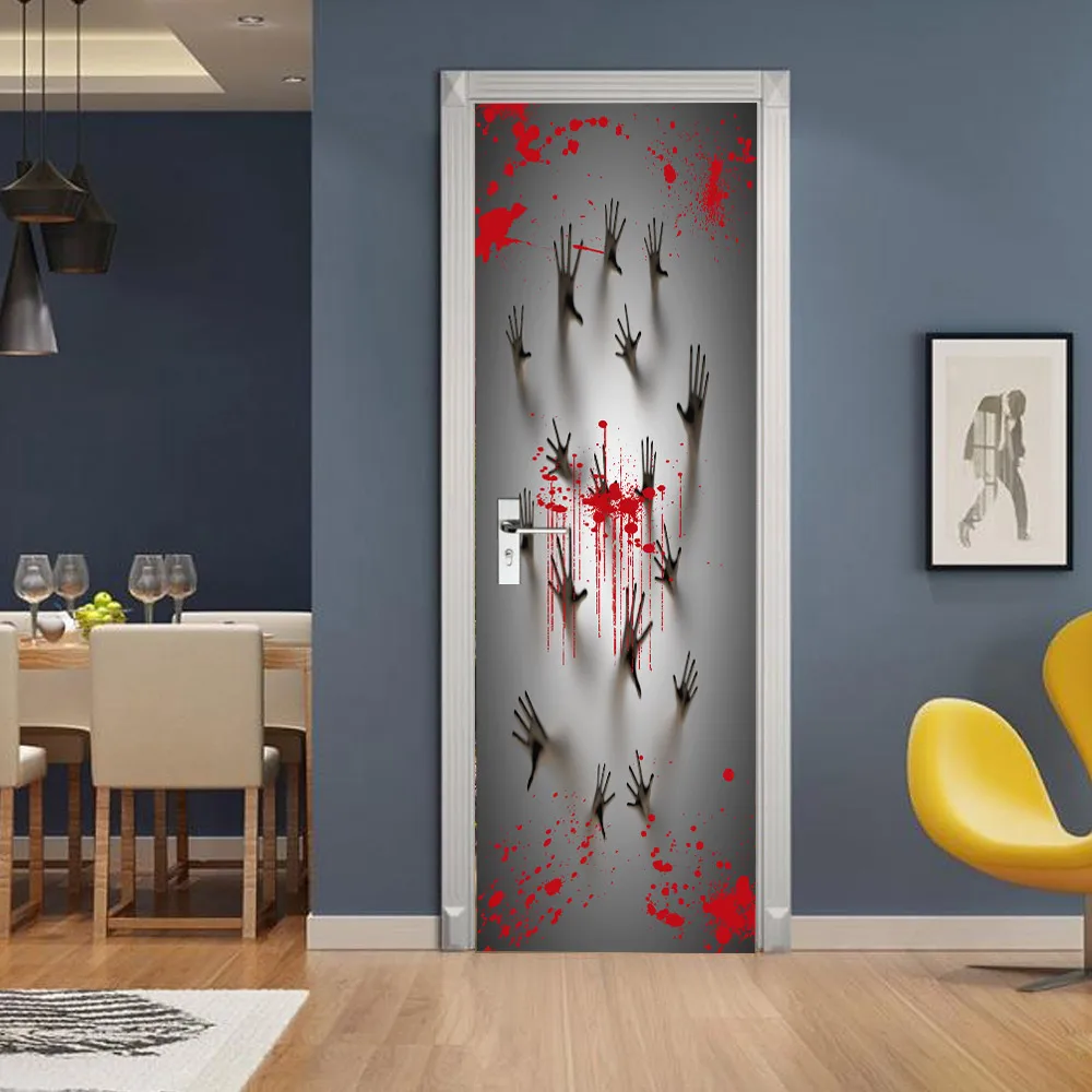 3D Хэллоуин Наклейка на стену рук и крови самоклеющиеся двери DIY плакат с художественным искусством двери водонепроницаемые наклейки на обои украшения