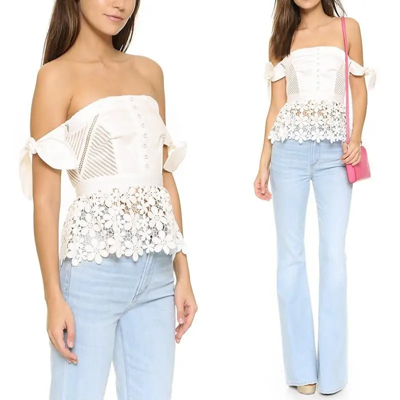 Элегантный сексуальный лук со спущенными плечами Бисер Для женщин блузка