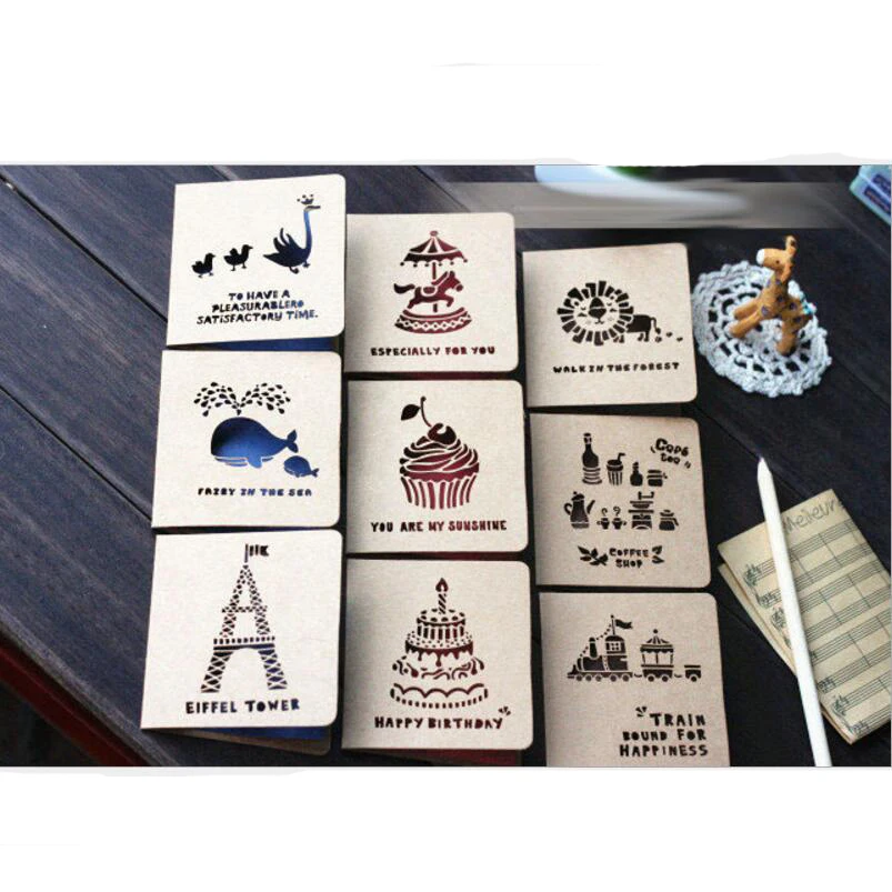 Винтажная лазерная резка полые ретро крафт бумага поздравительная открытка