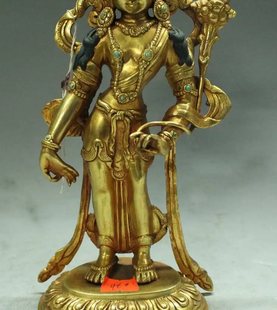 9&quot Tibet Buddhism Temple Bronze 24K Gold Lotus Flower Hand Kwan-Yin Buddha | Дом и сад