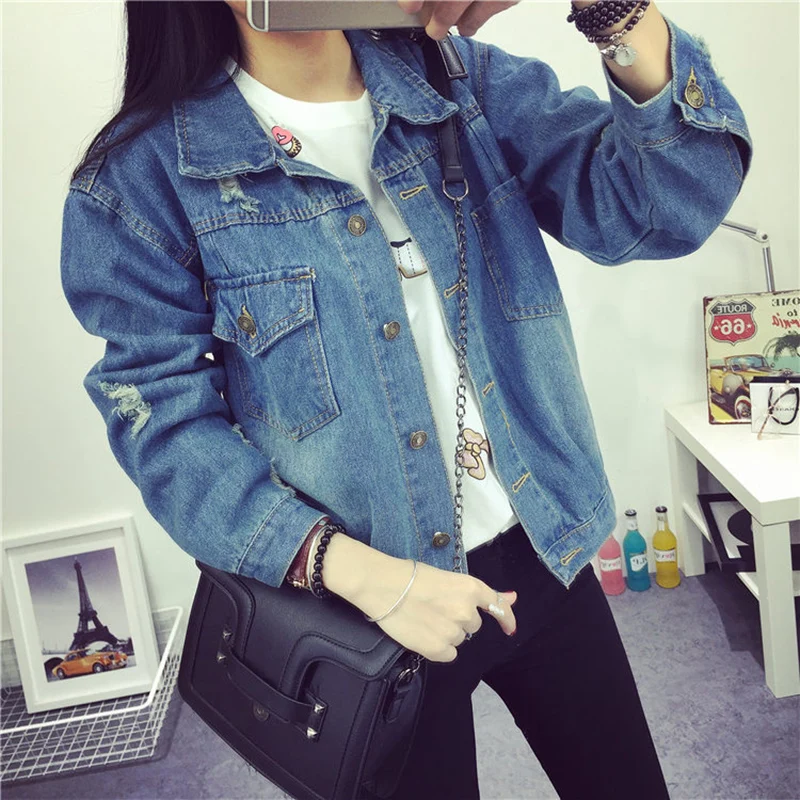 Женская джинсовая одежда весна-осень новое модное повседневное пальто большого