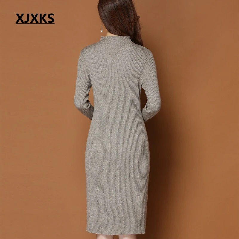 Платье-Свитер XJXKS из шерсти и кашемира трикотажное мягкое