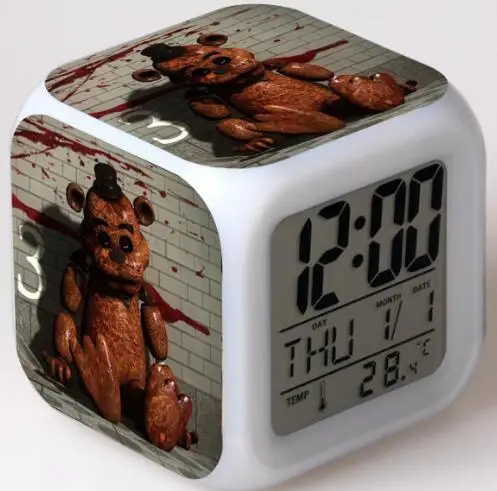 32 Five Nights At Freddy's 7 цветов светодиодный Будильник FNAF Bonnie Foxy Freddy Fazbear часы с дизайном «Медведь» ночные световые часы игрушки - Цвет: 32