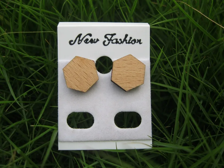 2014 модные ювелирные уникальные деревянные серьги-гвоздики с шестигранной