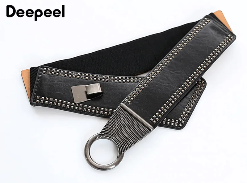 Deepeel, 1 шт., женские эластичные пояса в стиле панк, модные, для диких женщин, имитация кожи, широкий ремень, украшение CB031