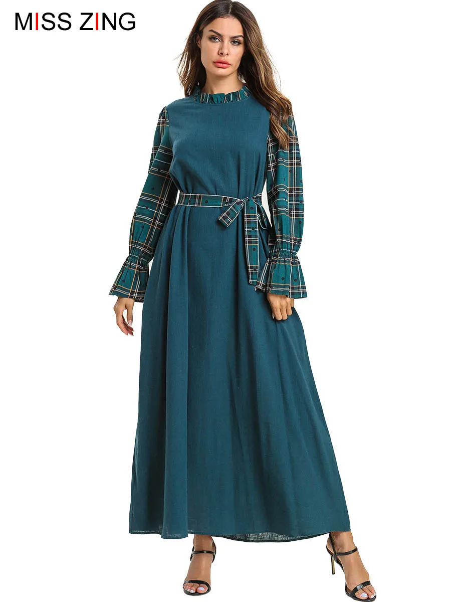 Женское платье в этническом стиле Zing, зеленое платье с длинным рукавом, мусульманское кимоно Abaya, длинные платья, одежда для мусульманских м...