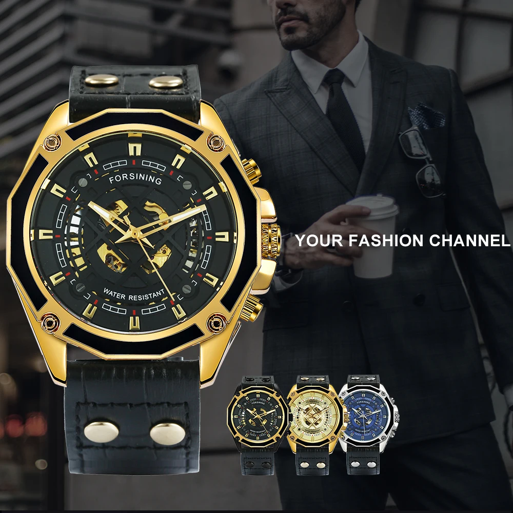 FORSINING модные синие мужские часы лучший бренд класса люкс Скелет Авто