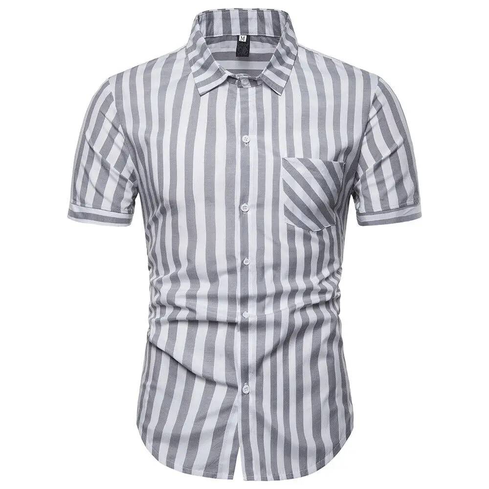 New Fashion Sale Simple Men's Striped Short Sleeve Lapel Slim Fit Po-lo Shirts Tops Gentlemen Summer Daily Casual Clothing S-XXL | Мужская