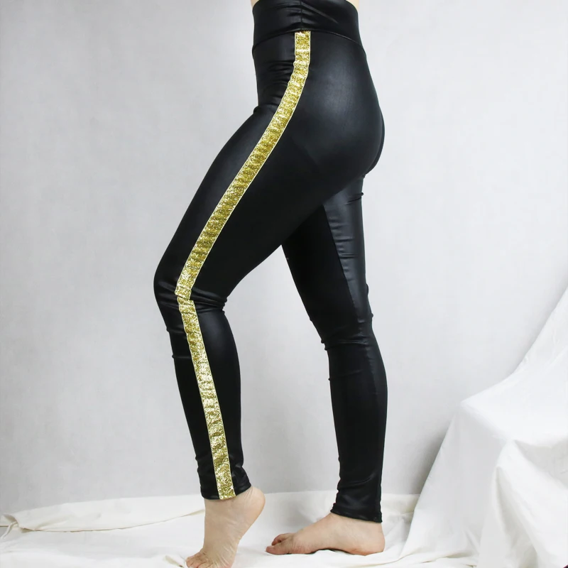 Gold Strap S-5XL леггинсы из искусственной кожи женские леггинсы с кружевным украшением черные брюки тонкие леггинсы плюс размер 5XL 4XL 3XL xxl - Цвет: Gold Strap
