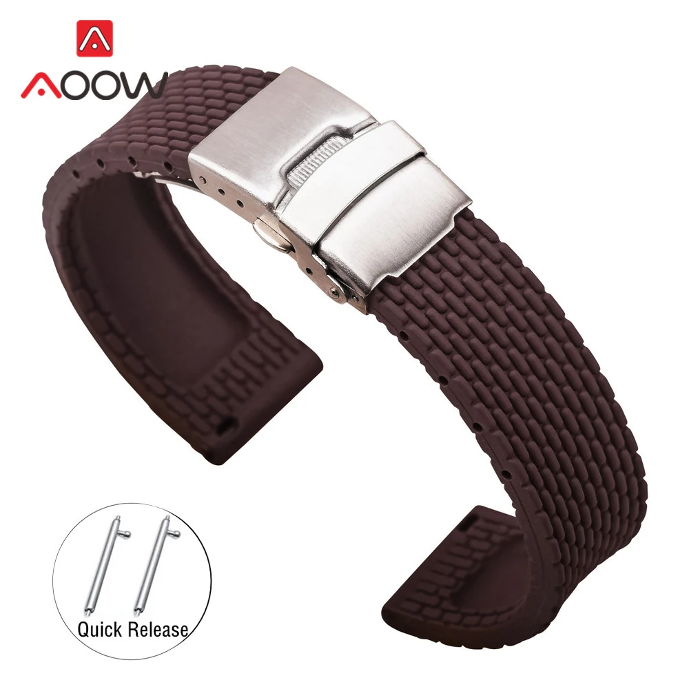 Brown 18 мм 20 мм 22 мм 24 мм силиконовый ремешок Складная Пряжка для samsung Galaxy Watch gear S2 S3 быстросъемный резиновый браслет - Цвет ремешка: Brown