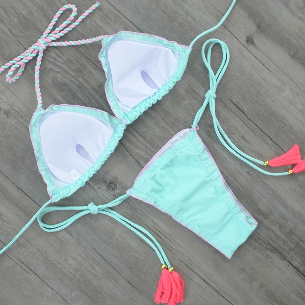 ZMTREE 2017 сексуальные однотонные бикини женские синие купальники с лямкой на шее