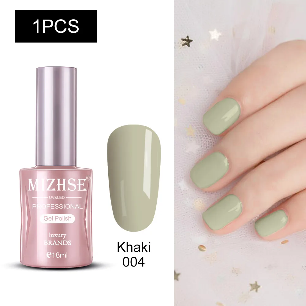 Khaki004 MIZHSE Nail Polishes 18ml Vernis Semi Permanant UV Gel Polish Hybrid Nail Art Lacquer For Stamping Soak off Varnish Gel - Color: Khaki004