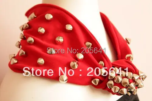 

Hotsale Rihanna Favorite Retro Punk Rivet Headband Europe Star Same Style Studs Hairbands Black Red Rivet Bandanas Custom Made