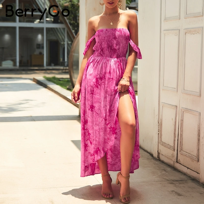 BerryGo Сексуальное Платье макси с открытыми плечами женское праздничное платье
