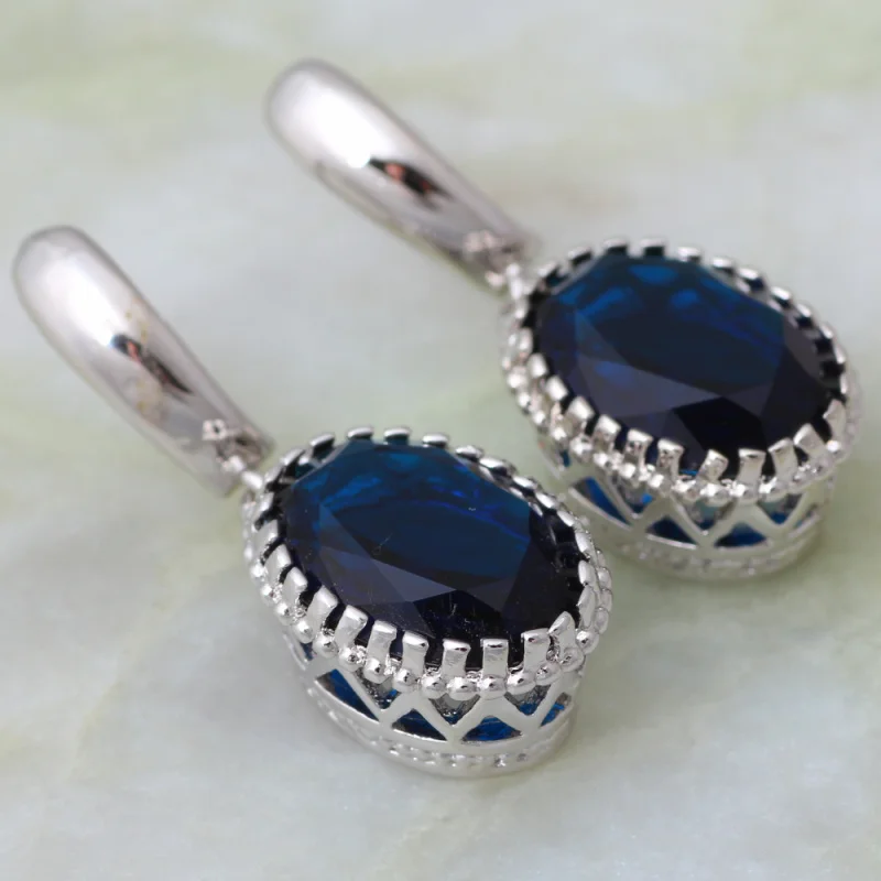 Женский ювелирный комплект из кольца и серёг с синим фианитом|jewelry spring|jewelry