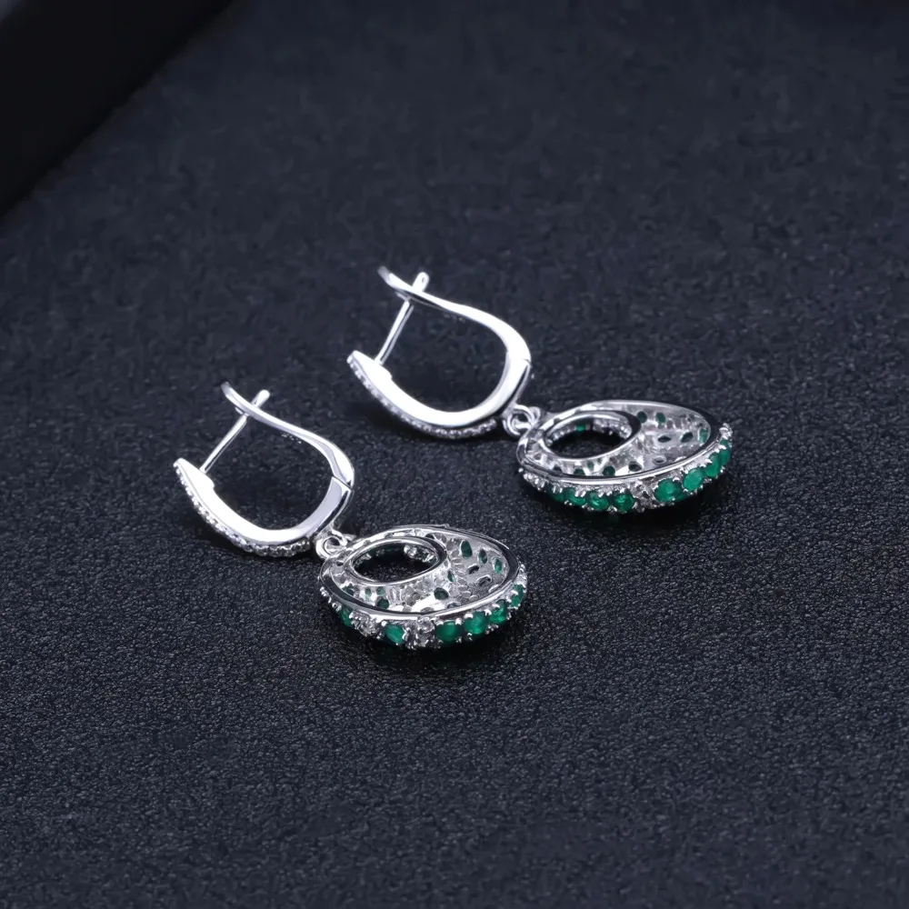Женские овальные серьги GEM'S натуральный зеленый агат камень Стерлинговое