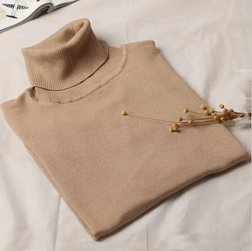 

New high collar long sleeve pullover sweater female 2019 multicolor large size solid color silk cotton bottoming sweater