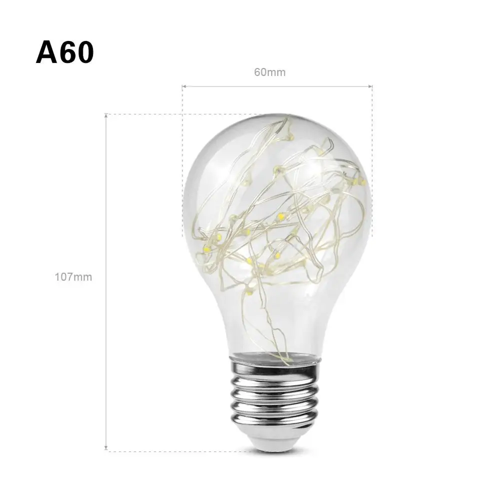 A60 E27 110V 220V Ретро лампа Эдисона 3D светодиодный светильник фейерверк медная проволочная струна винтажный светодиодный светильник ST64 G125 Светодиодный светильник накаливания Декор - Цвет: A60