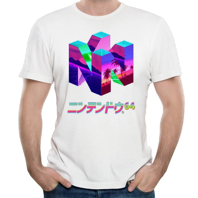 Vaporwave 64 т рубашка Для мужчин Повседневное с летним принтом натуральный хлопок