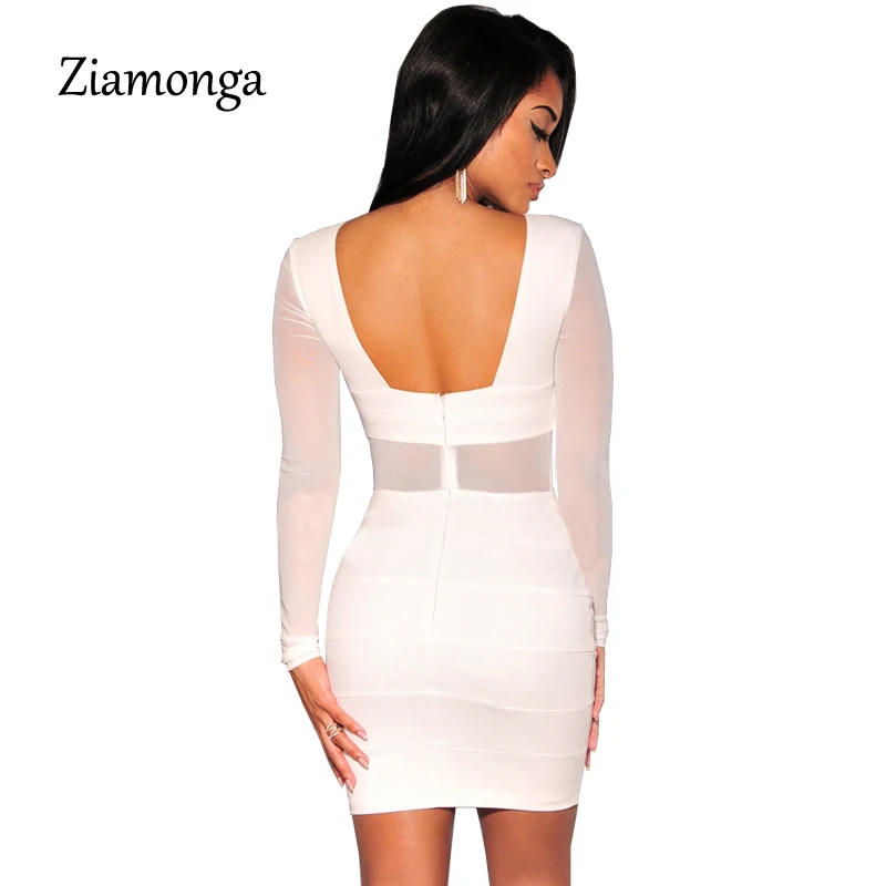 Бандажное платье женское с длинным рукавом белого и черного цветов XS XXL|dresses