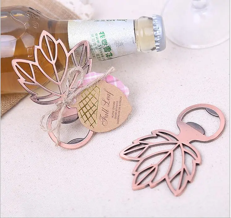 

100 pcs/Lot+ Autumn Themed Wedding Party Souvenir Copper Leaf Bottle Opener Favors DHL free shipping