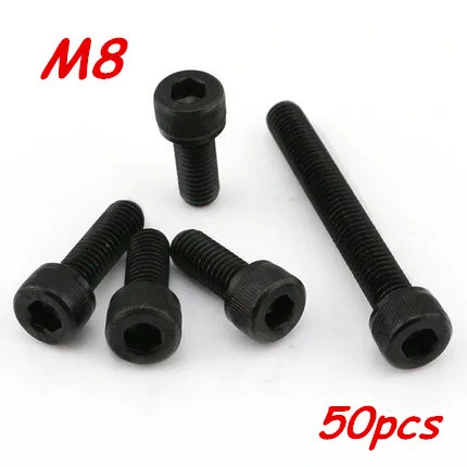 

50pcs M8*10/12/14/16/18/20/22/25/30/35/40/45/50/55-70 Hexagon socket screws Hex Head Socket Cap Screw Black 12.9 Grade Bolts