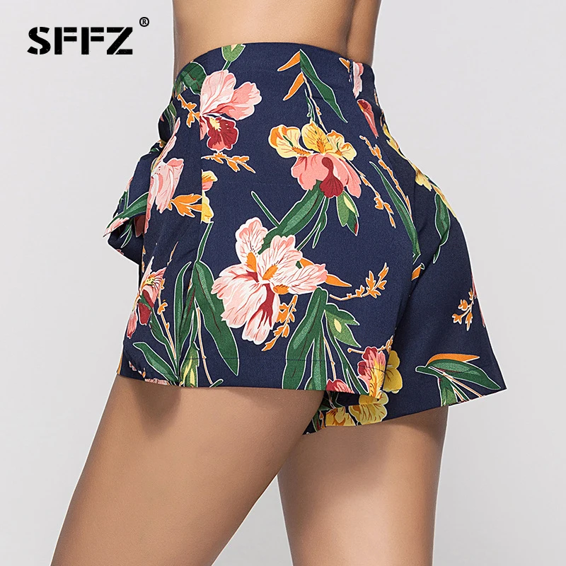 Шорты SFFZ женские с цветочным принтом повседневные модные пляжные Мини шорты