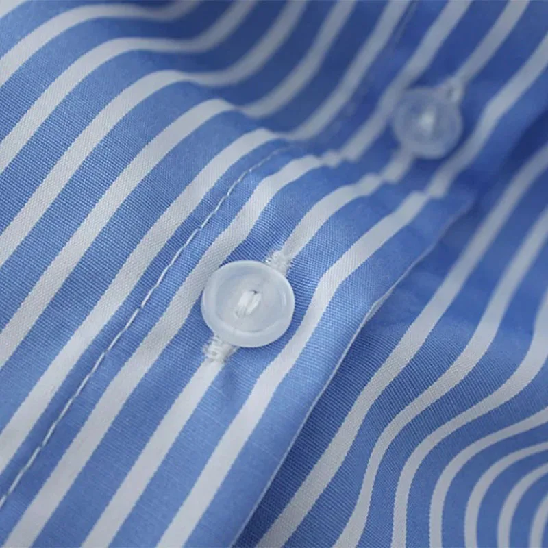 Лук Узел светло голубой в полоску блузка 2017 Для женщин Однобортный повседневная