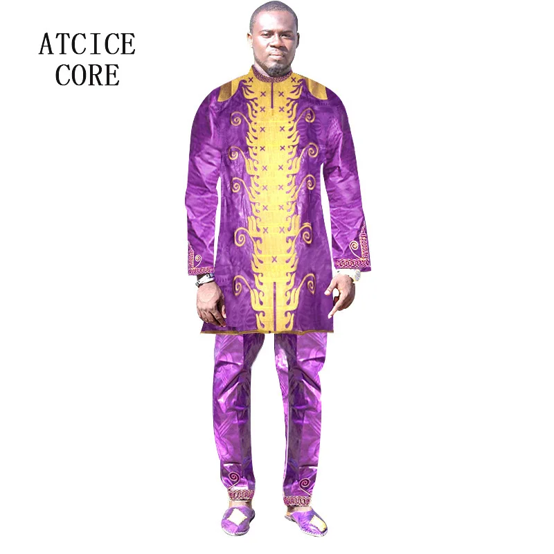 Африканский BAZIN RICHE дизайнерский мужской костюм с вышивкой и штанами комплект из