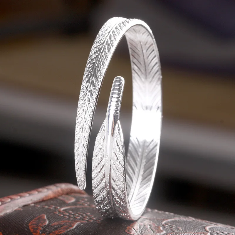 

925 sterling silver retro style plant leaf ladies bangles jewelry no fade cheap wholesale birthday gift drop shipping